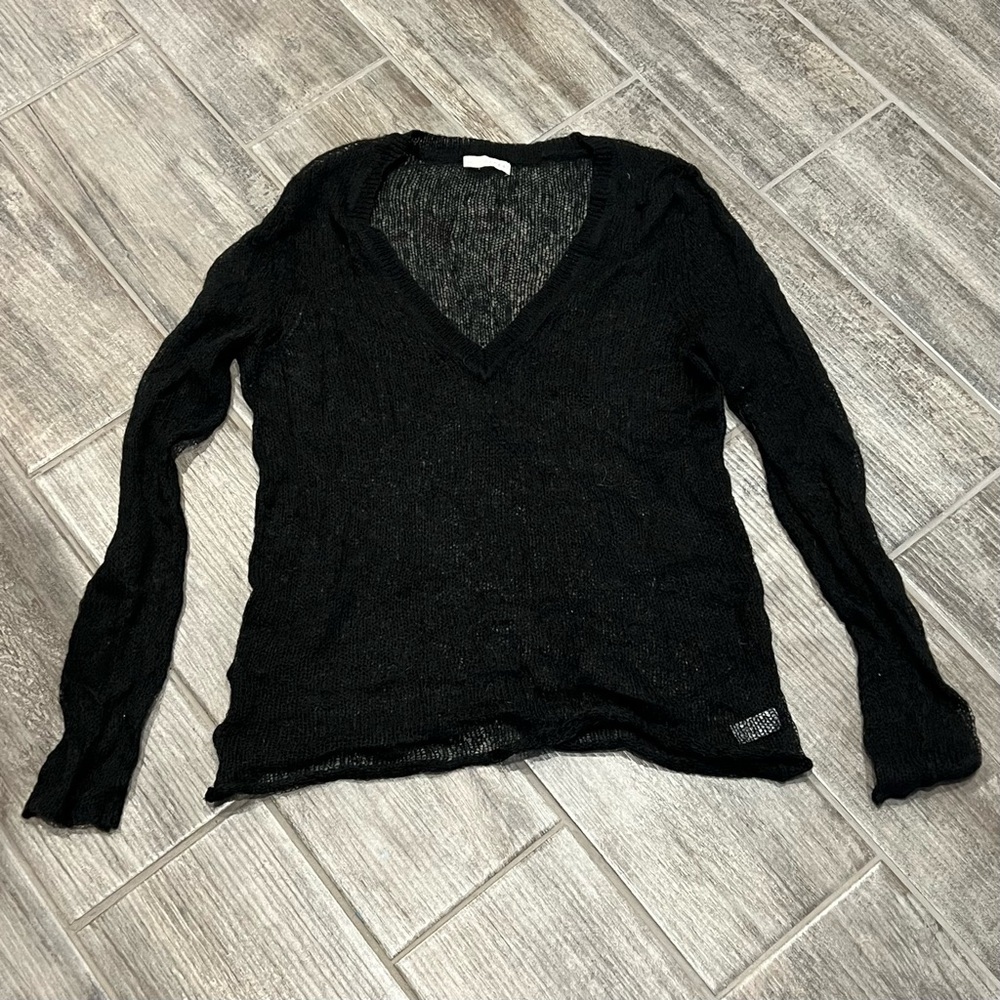 Hinge V-Neck Sweater Knit Long Sleeve Lightweight Black Size‎ L